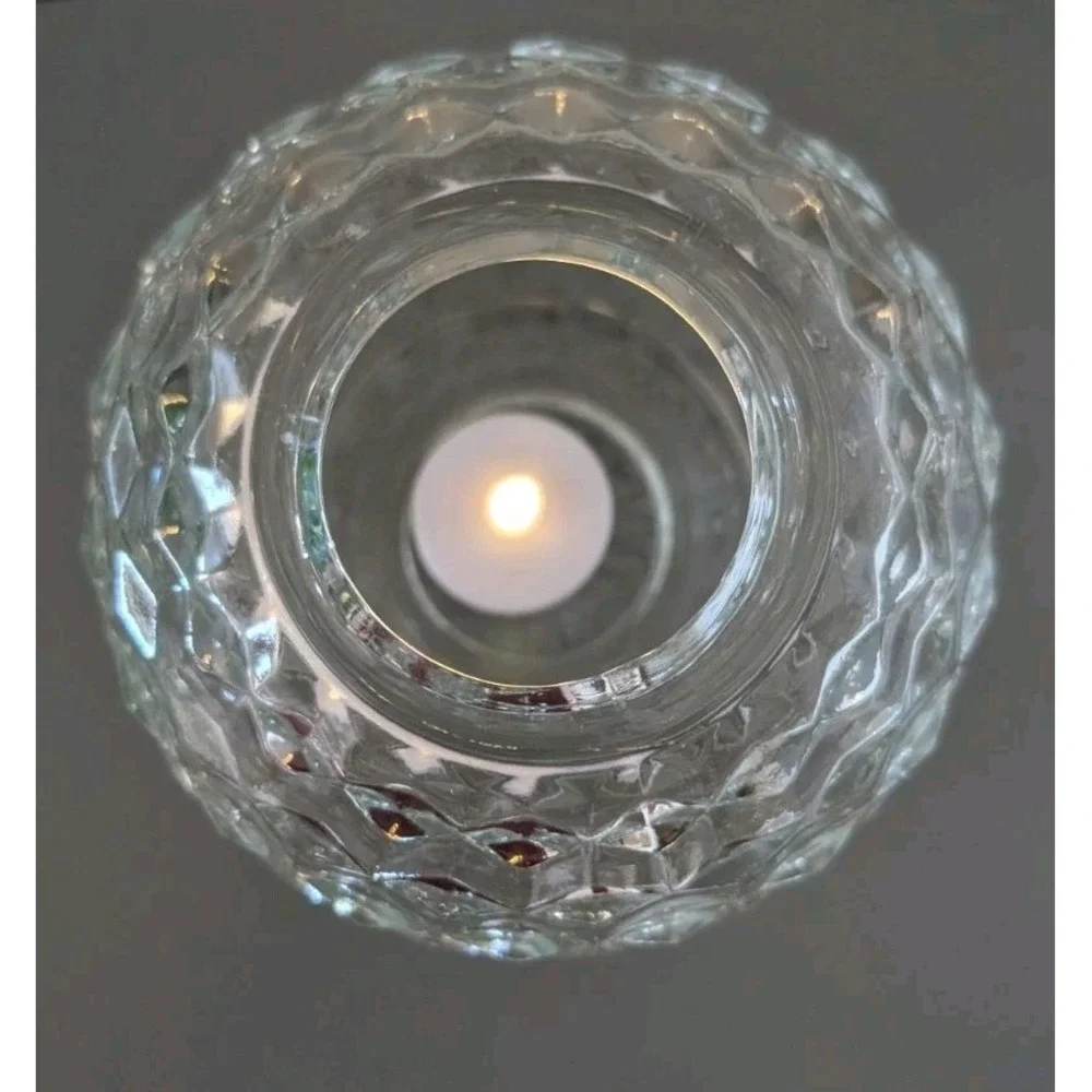 Vtg Clear Cubist Pattern Fairy Lamp 2 pc Glass Globe Beautiful Decor Romantic